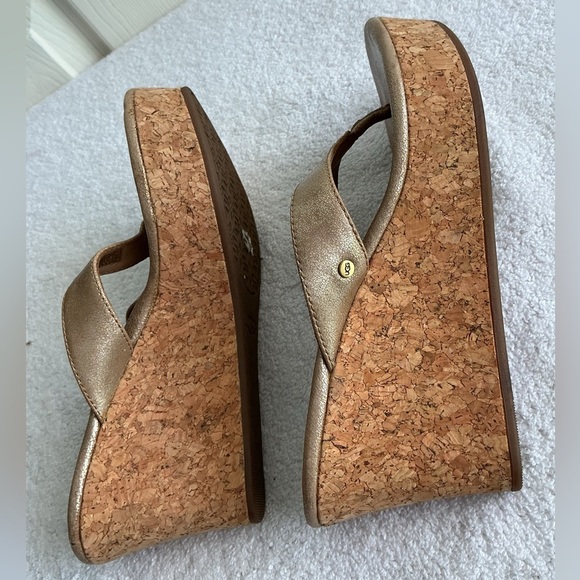 UGG Metallic Gold Cork Wedges Sz 7.5 - Picture 5 of 9